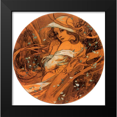 Mucha Winter Medallion Black Modern Wood Framed Art Print by Vintage Apple Collection