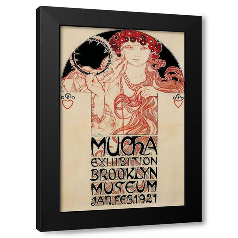 Mucha Brooklyn Exhibition Black Modern Wood Framed Art Print by Vintage Apple Collection