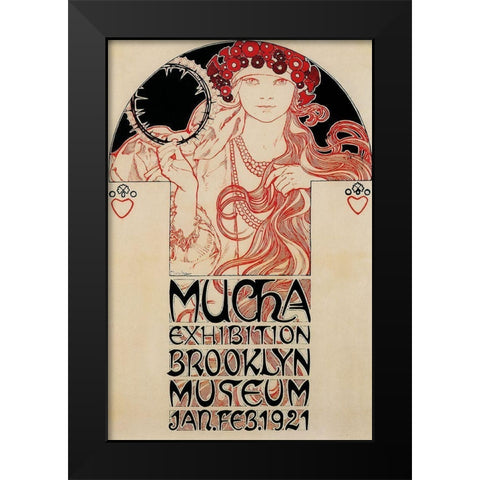 Mucha Brooklyn Exhibition Black Modern Wood Framed Art Print by Vintage Apple Collection