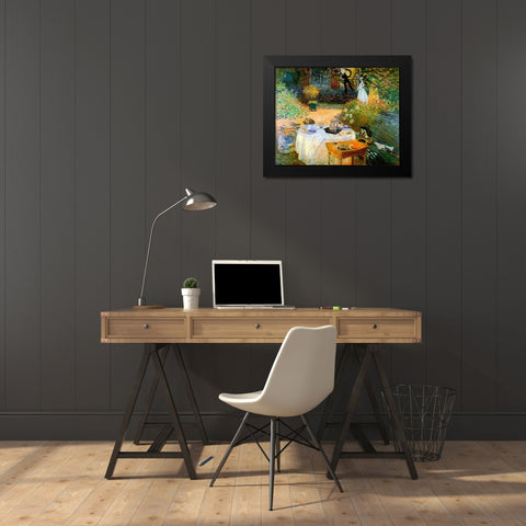 Monet-A Luncheon Black Modern Wood Framed Art Print by Vintage Apple Collection