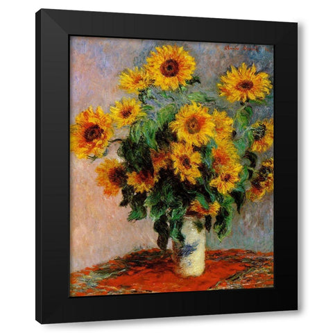 Monet-Bouquet of Sunflowers Black Modern Wood Framed Art Print with Double Matting by Vintage Apple Collection