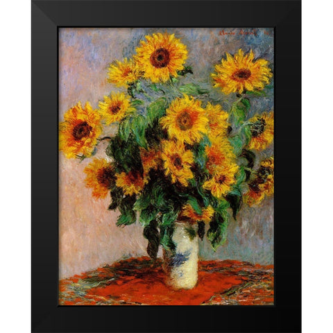 Monet-Bouquet of Sunflowers Black Modern Wood Framed Art Print by Vintage Apple Collection