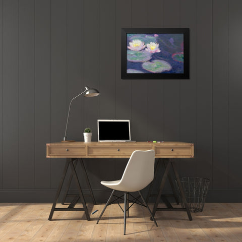 Monet-Crop Water Lilies Black Modern Wood Framed Art Print by Vintage Apple Collection