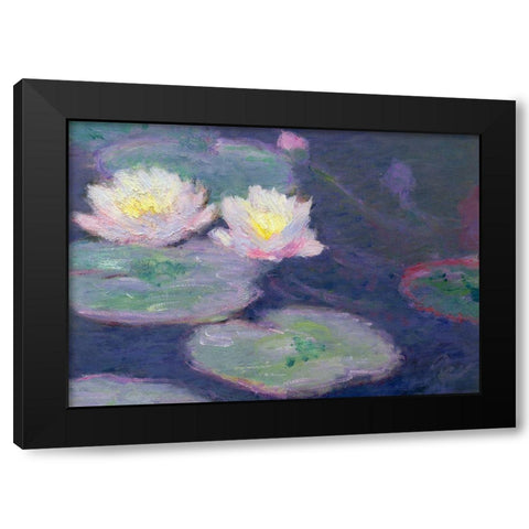 Monet-Crop Water Lilies Black Modern Wood Framed Art Print with Double Matting by Vintage Apple Collection