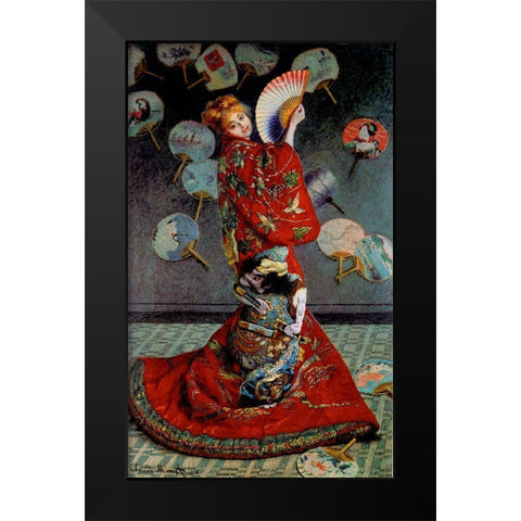 Monet-Japanese Dress Black Modern Wood Framed Art Print by Vintage Apple Collection