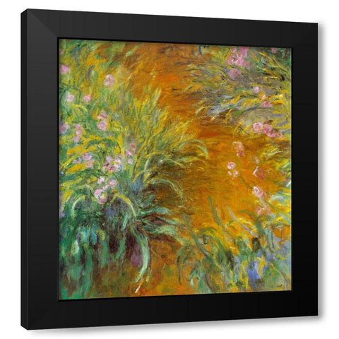 Monet-The Path through the Irises Black Modern Wood Framed Art Print with Double Matting by Vintage Apple Collection