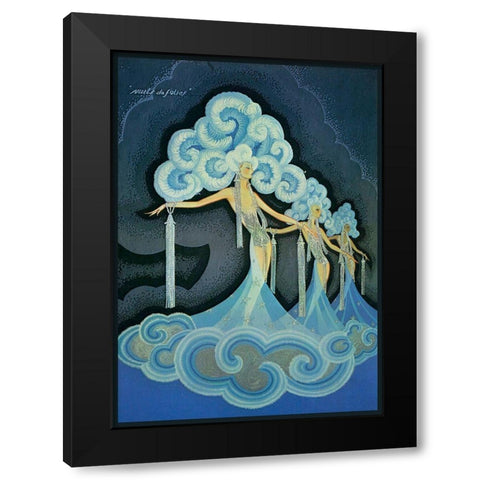 Folies Bergere Blue Black Modern Wood Framed Art Print with Double Matting by Vintage Apple Collection