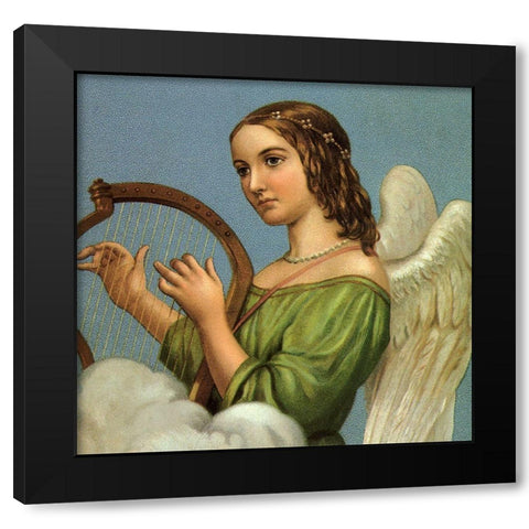 Angel With Harp Black Modern Wood Framed Art Print by Vintage Apple Collection