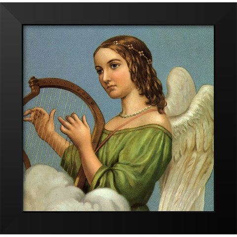 Angel With Harp Black Modern Wood Framed Art Print by Vintage Apple Collection