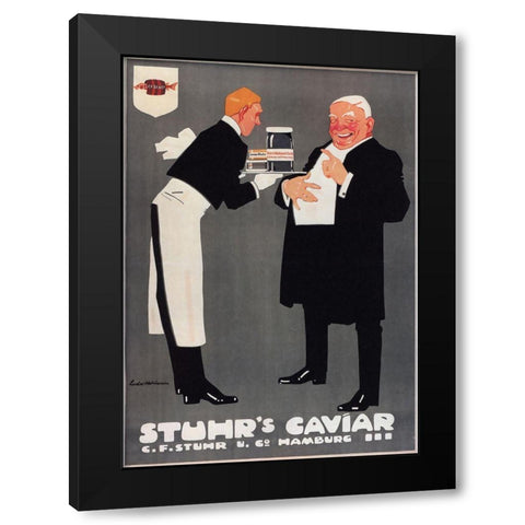 Stuhrs1909 Caviar Hamburg Black Modern Wood Framed Art Print by Vintage Apple Collection
