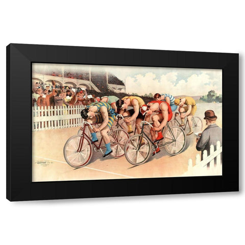 Bicycle Race Scene-1895 Black Modern Wood Framed Art Print by Vintage Apple Collection