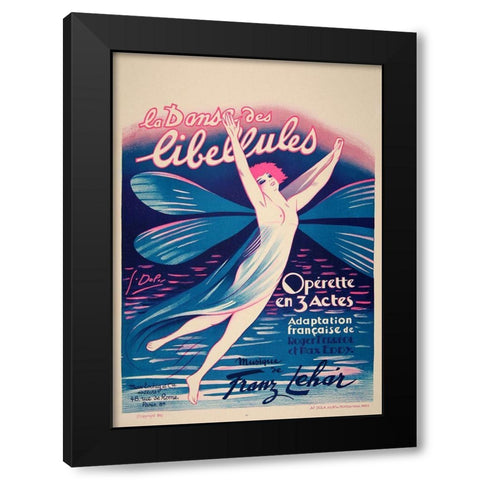 Fairy Dance Libellules Black Modern Wood Framed Art Print by Vintage Apple Collection