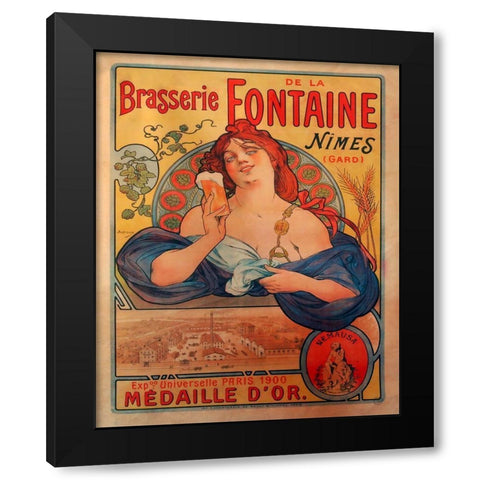 Brasserie Fontaine Black Modern Wood Framed Art Print by Vintage Apple Collection