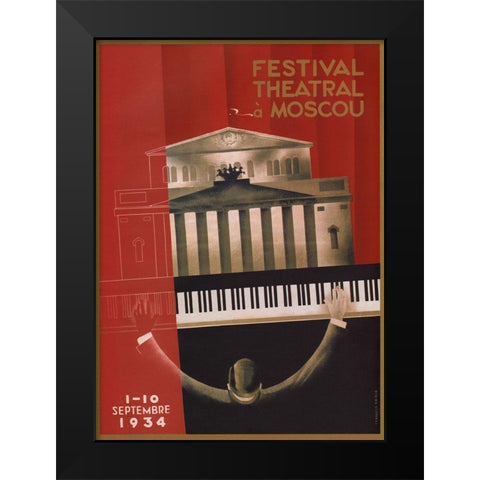 Moscow Theater Black Modern Wood Framed Art Print by Vintage Apple Collection