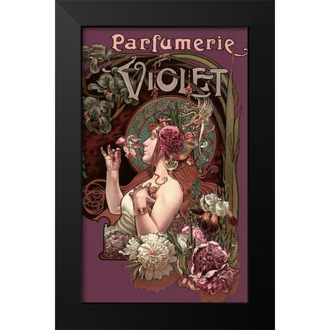 Parfumerie Violet Black Modern Wood Framed Art Print by Vintage Apple Collection