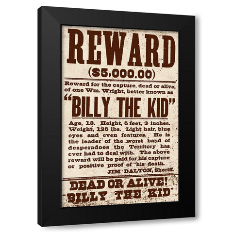 Reward Billy The Kid Black Modern Wood Framed Art Print with Double Matting by Vintage Apple Collection