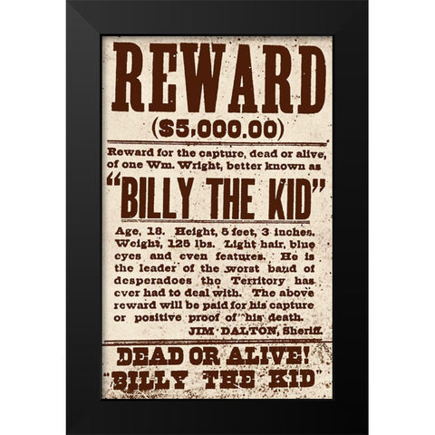 Reward Billy The Kid Black Modern Wood Framed Art Print by Vintage Apple Collection