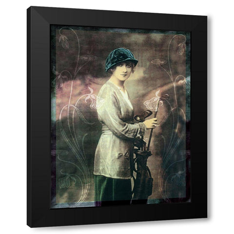 Pretty Golf Girl Black Modern Wood Framed Art Print by Vintage Apple Collection