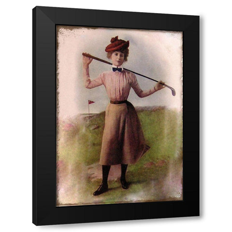 Vintage Lady Golfer Black Modern Wood Framed Art Print by Vintage Apple Collection