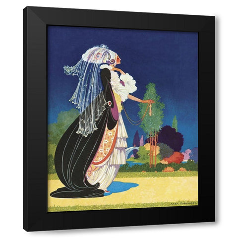 Art Nouveau Veil Black Modern Wood Framed Art Print by Vintage Apple Collection