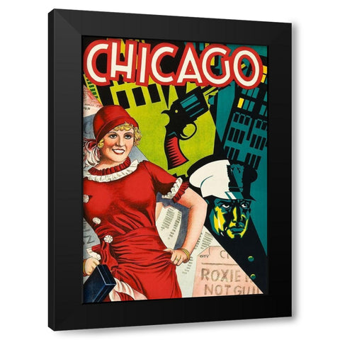 Chicago Red Dress Black Modern Wood Framed Art Print by Vintage Apple Collection