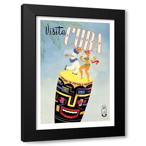 Visite Cuba Black Modern Wood Framed Art Print by Vintage Apple Collection