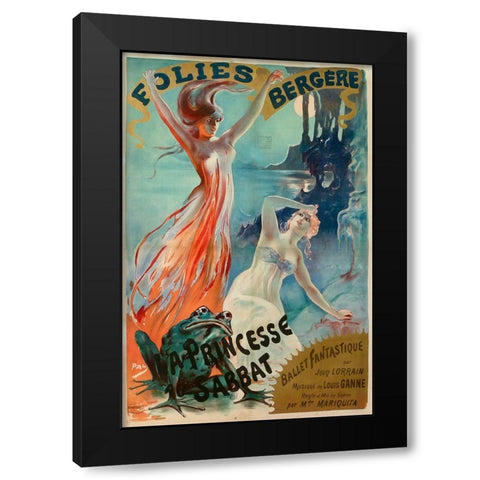 Folies Bergere Pal Black Modern Wood Framed Art Print with Double Matting by Vintage Apple Collection
