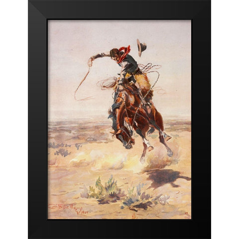 Charles Marion Russell - A Bad Hoss Black Modern Wood Framed Art Print by Vintage Apple Collection