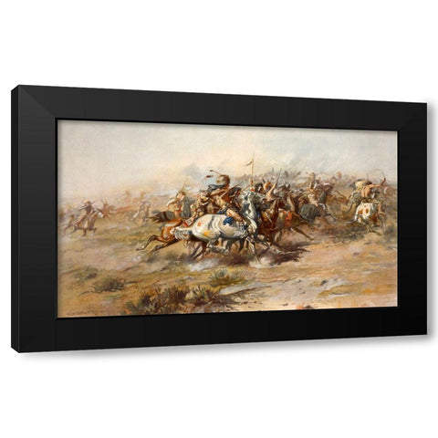 Charles Marion Russell - Custer Fight Black Modern Wood Framed Art Print by Vintage Apple Collection