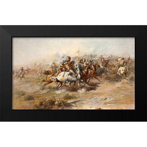 Charles Marion Russell - Custer Fight Black Modern Wood Framed Art Print by Vintage Apple Collection