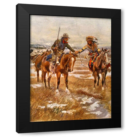 Charles Marion Russell - The Meeting Black Modern Wood Framed Art Print with Double Matting by Vintage Apple Collection