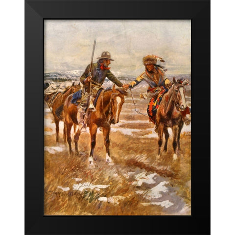 Charles Marion Russell - The Meeting Black Modern Wood Framed Art Print by Vintage Apple Collection