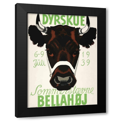 Dyrskue Danish Cow Black Modern Wood Framed Art Print with Double Matting by Vintage Apple Collection