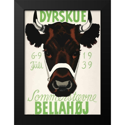 Dyrskue Danish Cow Black Modern Wood Framed Art Print by Vintage Apple Collection