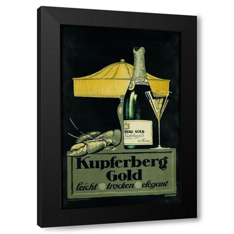 Champagne Lobster Black Modern Wood Framed Art Print by Vintage Apple Collection