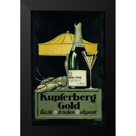 Champagne Lobster Black Modern Wood Framed Art Print by Vintage Apple Collection
