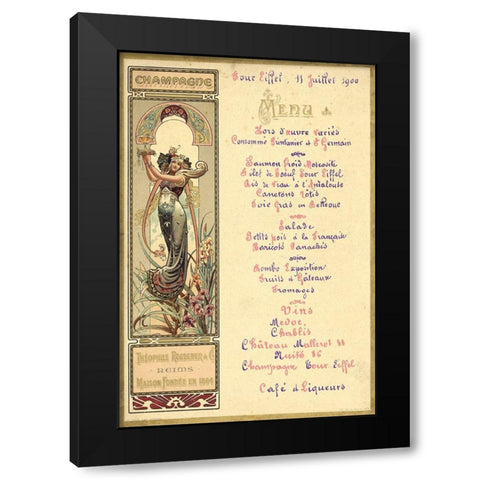 Paris Nouveau Menu Black Modern Wood Framed Art Print by Vintage Apple Collection