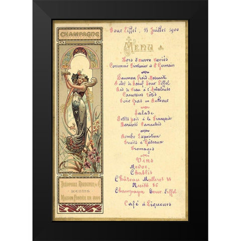 Paris Nouveau Menu Black Modern Wood Framed Art Print by Vintage Apple Collection