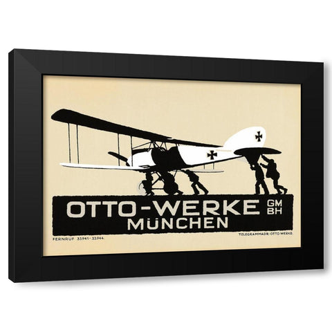 Airplane Art Deco Munich Black Modern Wood Framed Art Print by Vintage Apple Collection