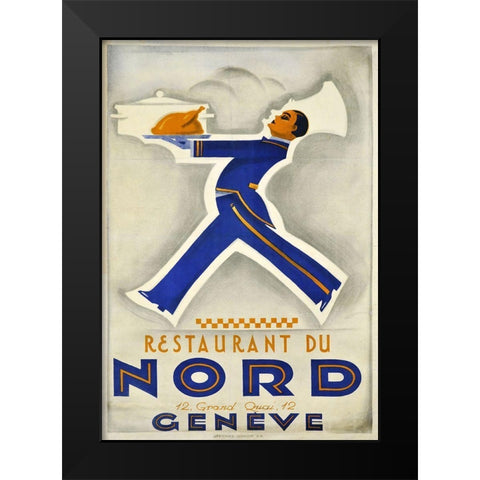 Art Deco Swiss Restaurant Black Modern Wood Framed Art Print by Vintage Apple Collection