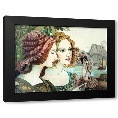 Vintage Art Nouveau Women Black Modern Wood Framed Art Print with Double Matting by Vintage Apple Collection