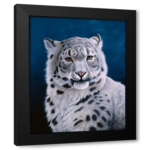Young Snow Leopard Black Modern Wood Framed Art Print with Double Matting by Goebel, Wilhelm