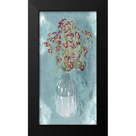 Purple Flowers Black Modern Wood Framed Art Print by Adebowale