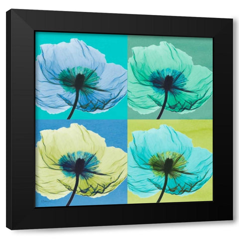 Blue Green Flowers 2 Black Modern Wood Framed Art Print by Koetsier, Albert