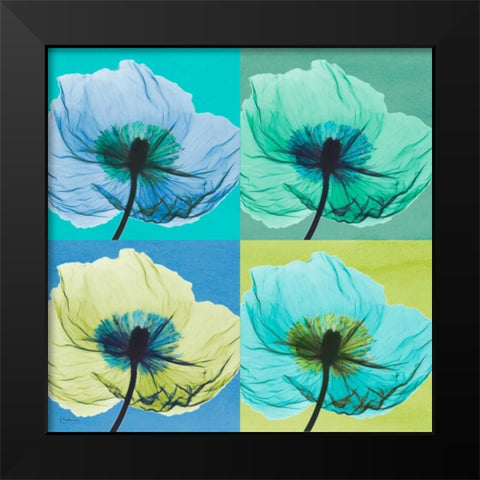 Blue Green Flowers 2 Black Modern Wood Framed Art Print by Koetsier, Albert