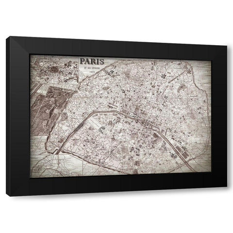 Map of Paris Black Modern Wood Framed Art Print with Double Matting by Bailey, Ann