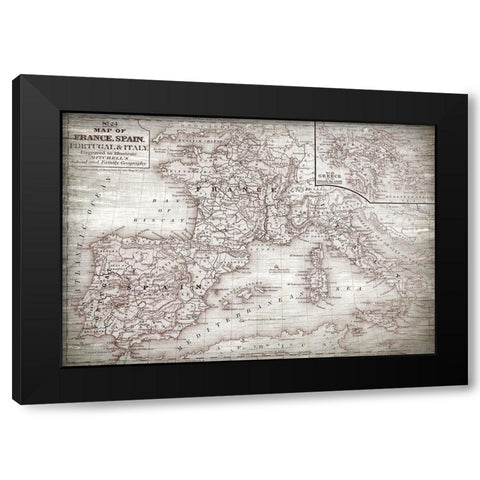 Map of Spain Black Modern Wood Framed Art Print with Double Matting by Bailey, Ann