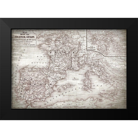 Map of Spain Black Modern Wood Framed Art Print by Bailey, Ann