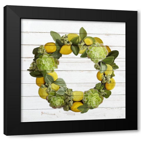 Lemon Succulent Wreath Black Modern Wood Framed Art Print by Bailey, Ann