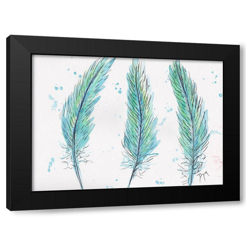 Aqua Feathers Black Modern Wood Framed Art Print with Double Matting by Dyer, Beverly